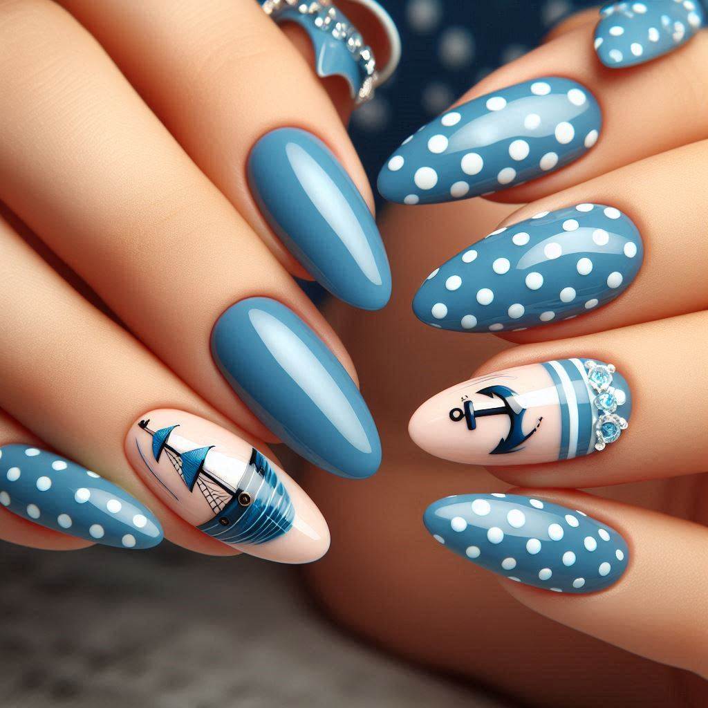 Blue and White Pin-Up Nails