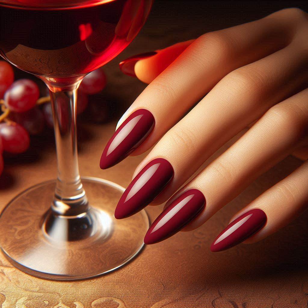 Elegant Almond Nails Red Wine