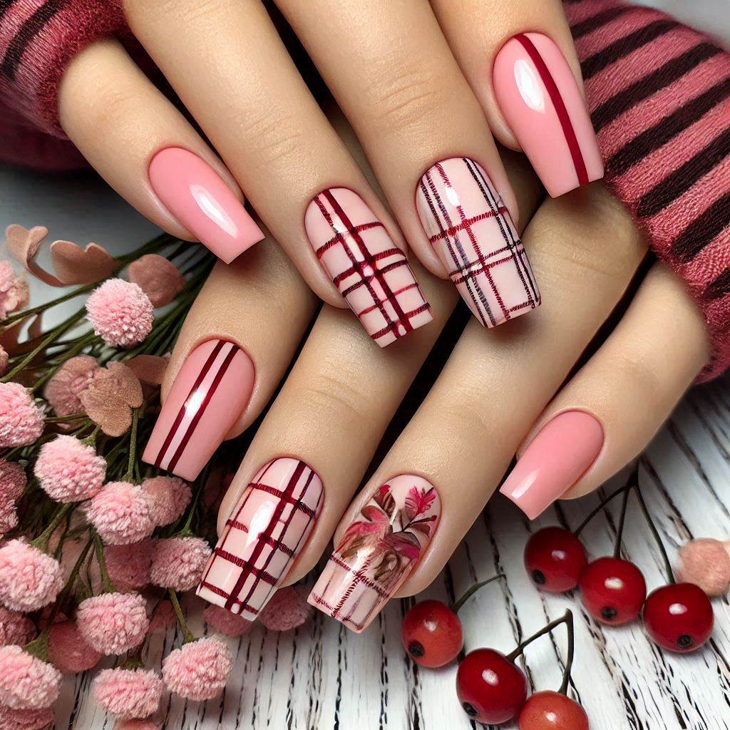 Valentine's Day Plaid Nails