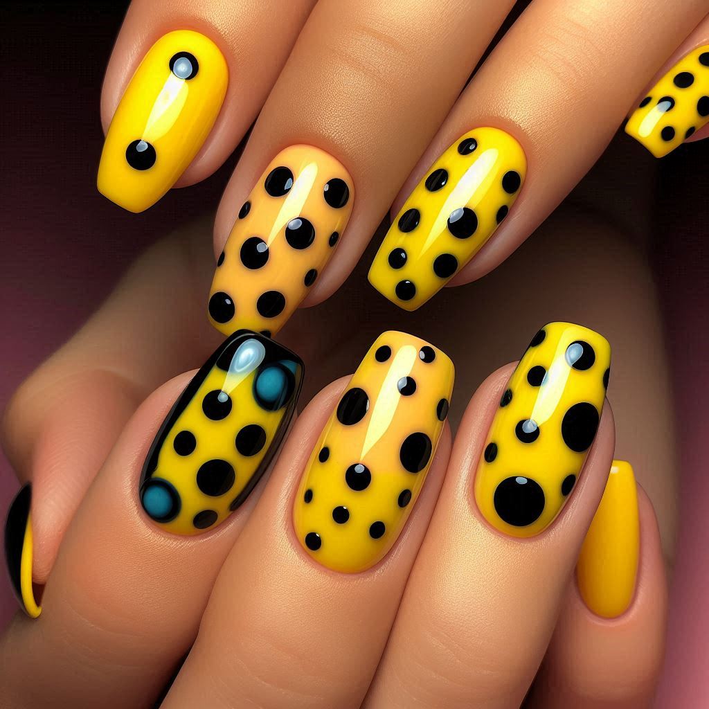 Retro Yellow Polka Dot Nails