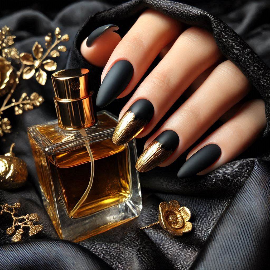 Matte Black with Gold Foil for a Chic, Edgy Look