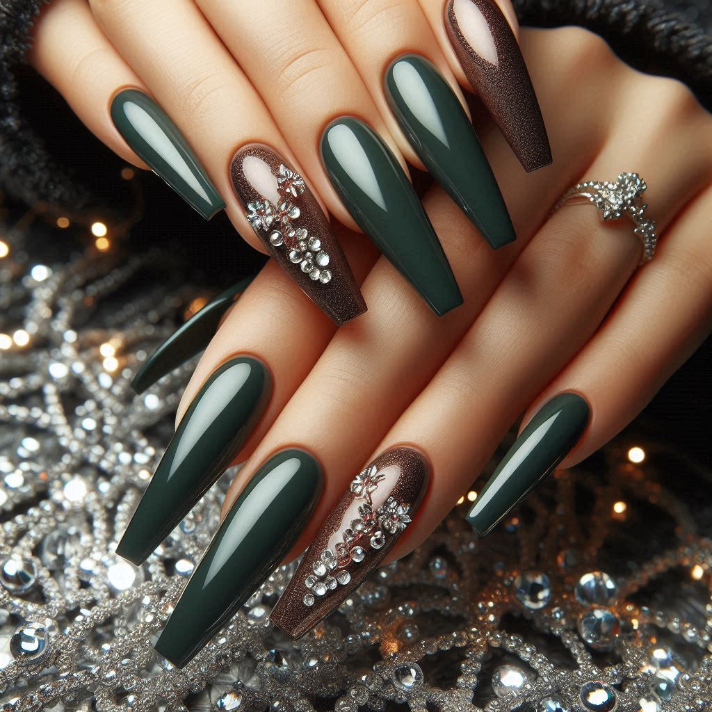  Dark Green with Rhinestones