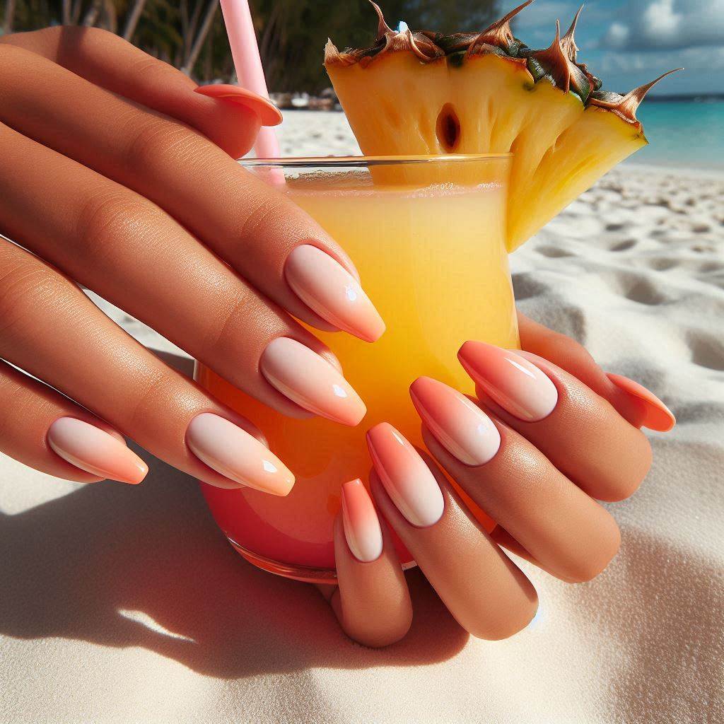 Peach and Coral Ombre Nails for a Tropical Vibe