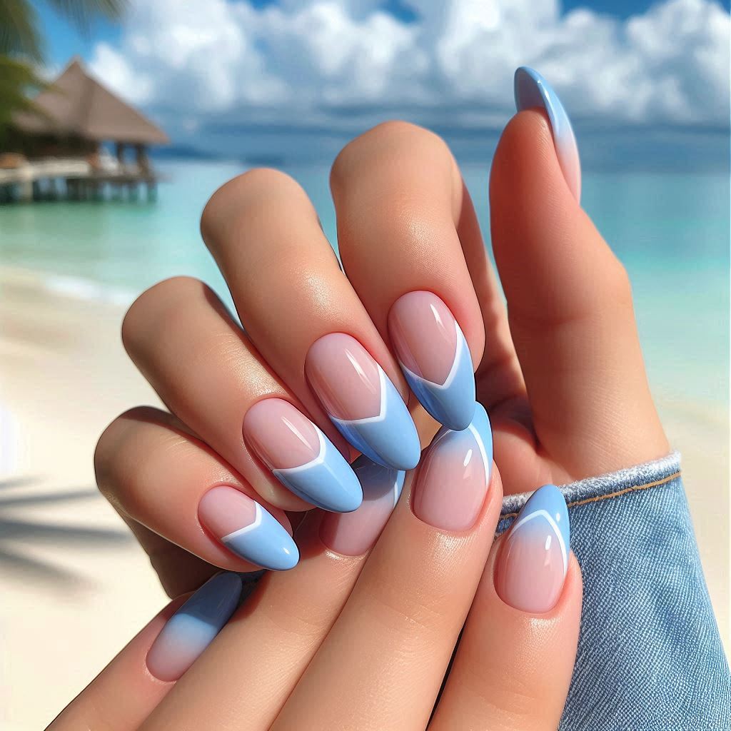 Dreamy Sky Blue French Tips for a Serene Summer