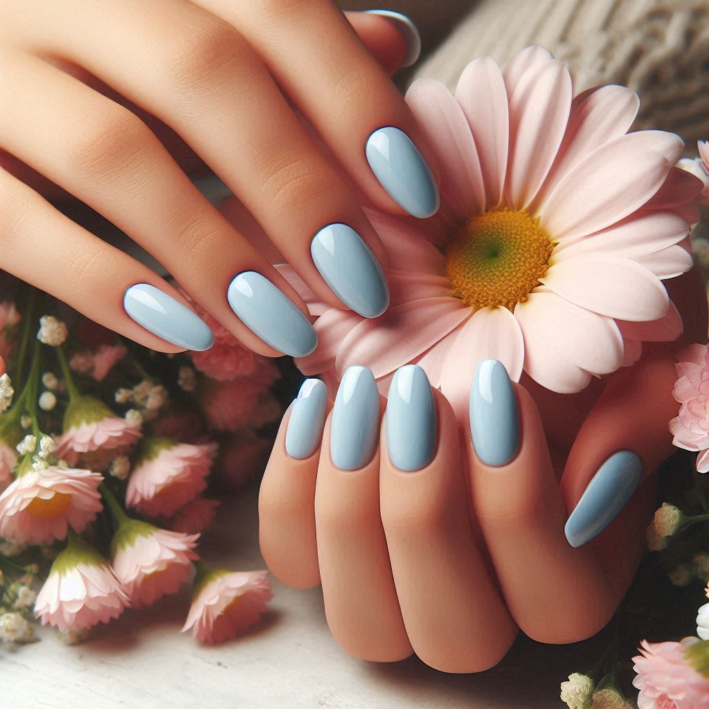 Pastel Blue Almond Nails