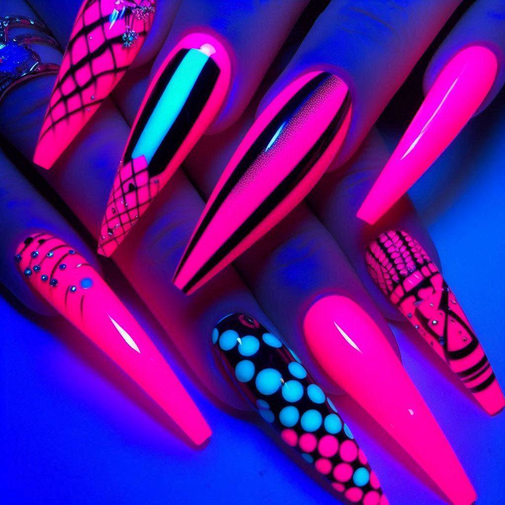  Neon Bright Pink Acrylic Nails