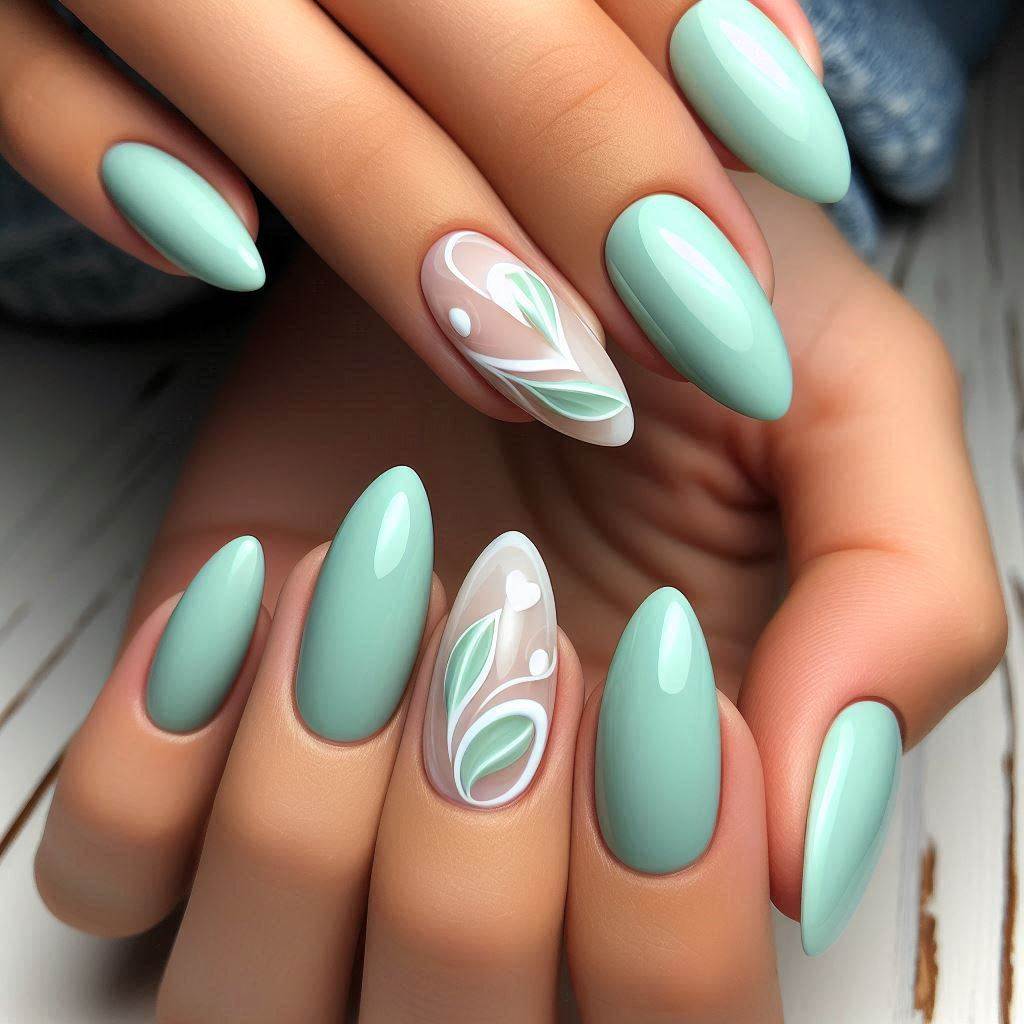 Mint Green Summer Nails Almond Simple Freshness