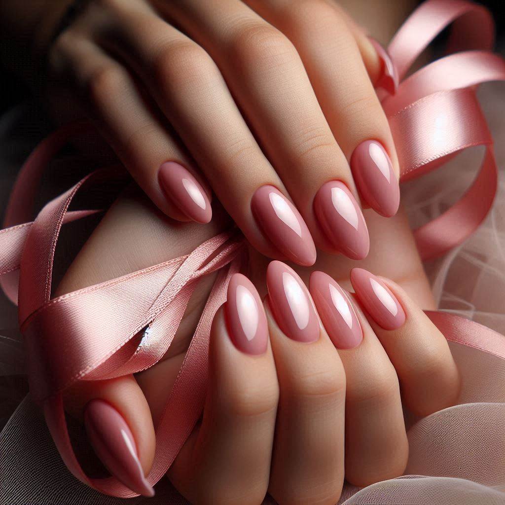 Romantic Pink Short Acrylic Nails Almond