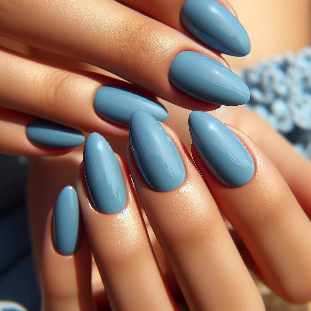 Elegant Blue Summer Nails Almond Simple Look