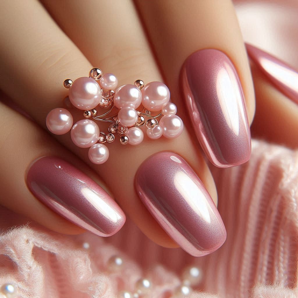 Classic Baby Pink Chrome with 3D Pearls