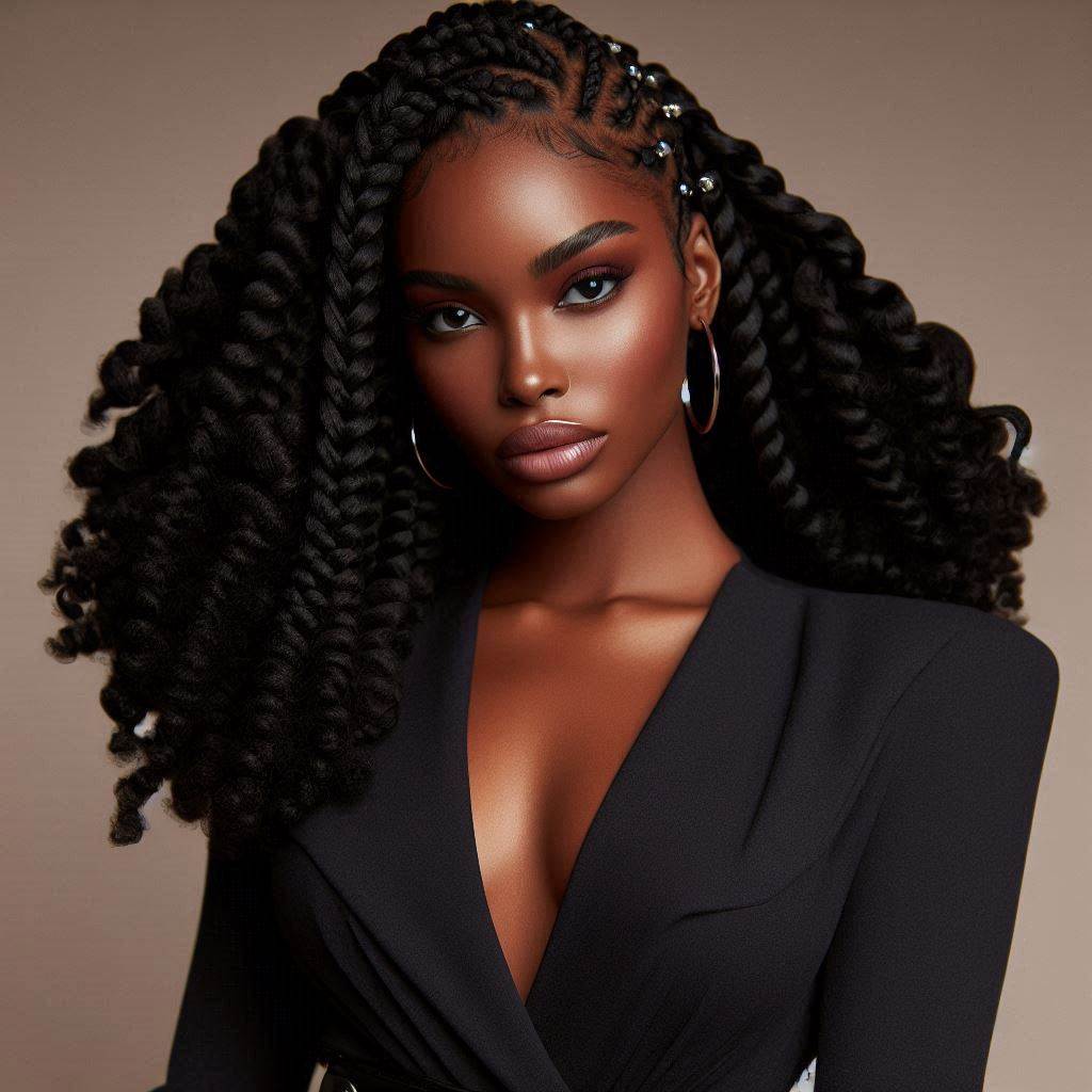 Side-Parted Cornrow Braids with Curly Ends