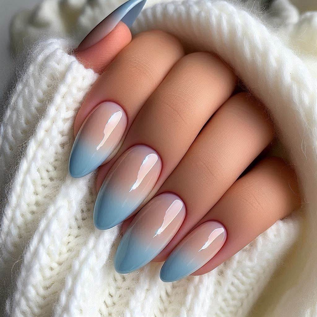  Icy Blue Almond French Tip