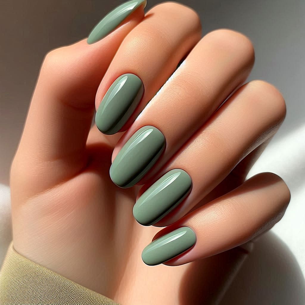 Short Almond Green Nails 