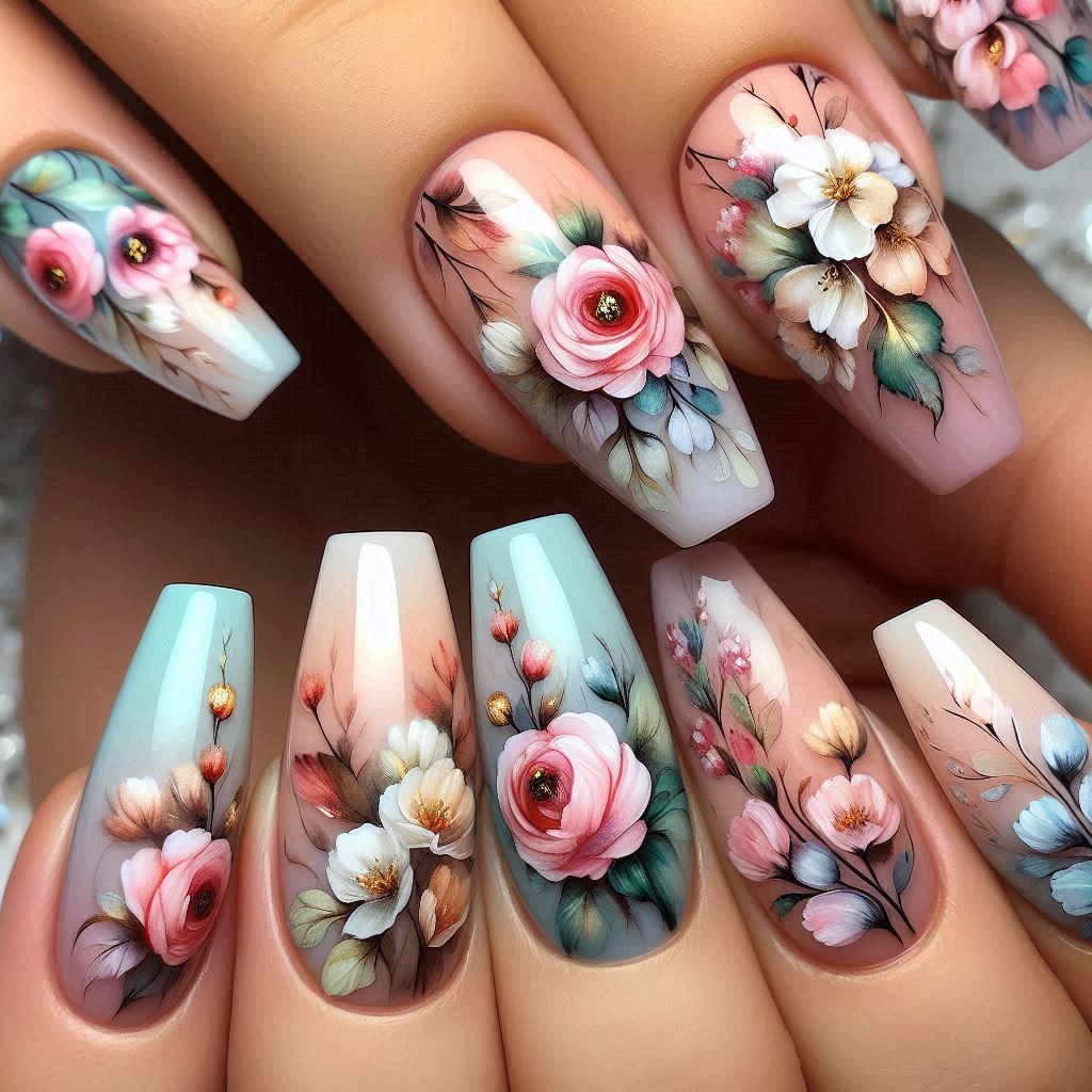 Watercolor Floral Nails