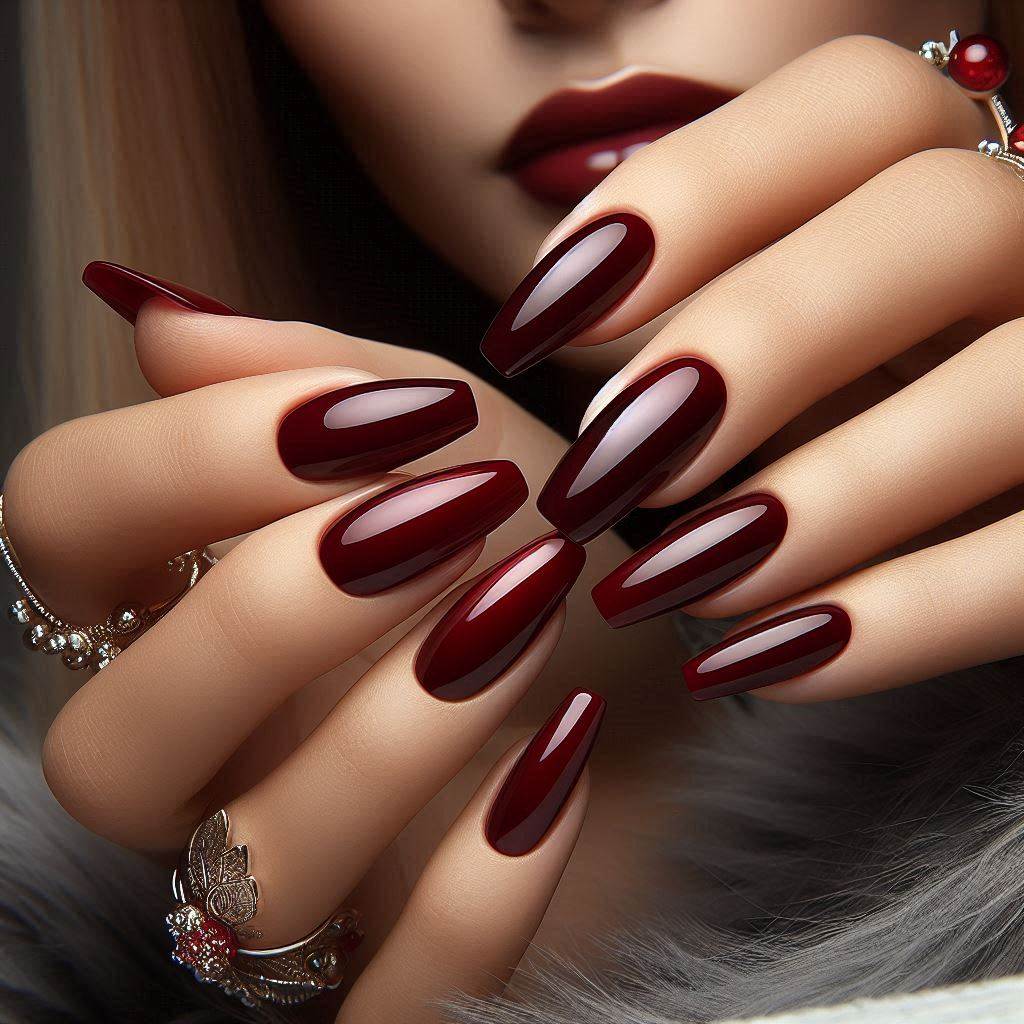 Dark Red Cherry Nails for a Classic Look