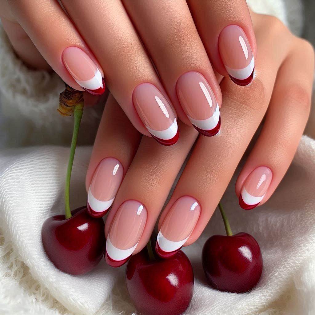 Simple French Tip Cherry Nails with a Twist