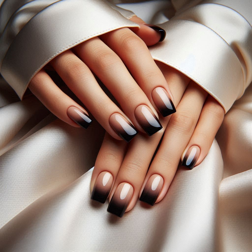 Black and Nude Ombre Square Nails 