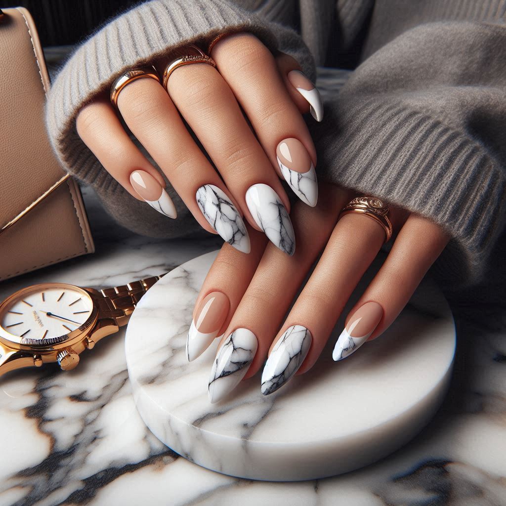 Marble Almond French Tip