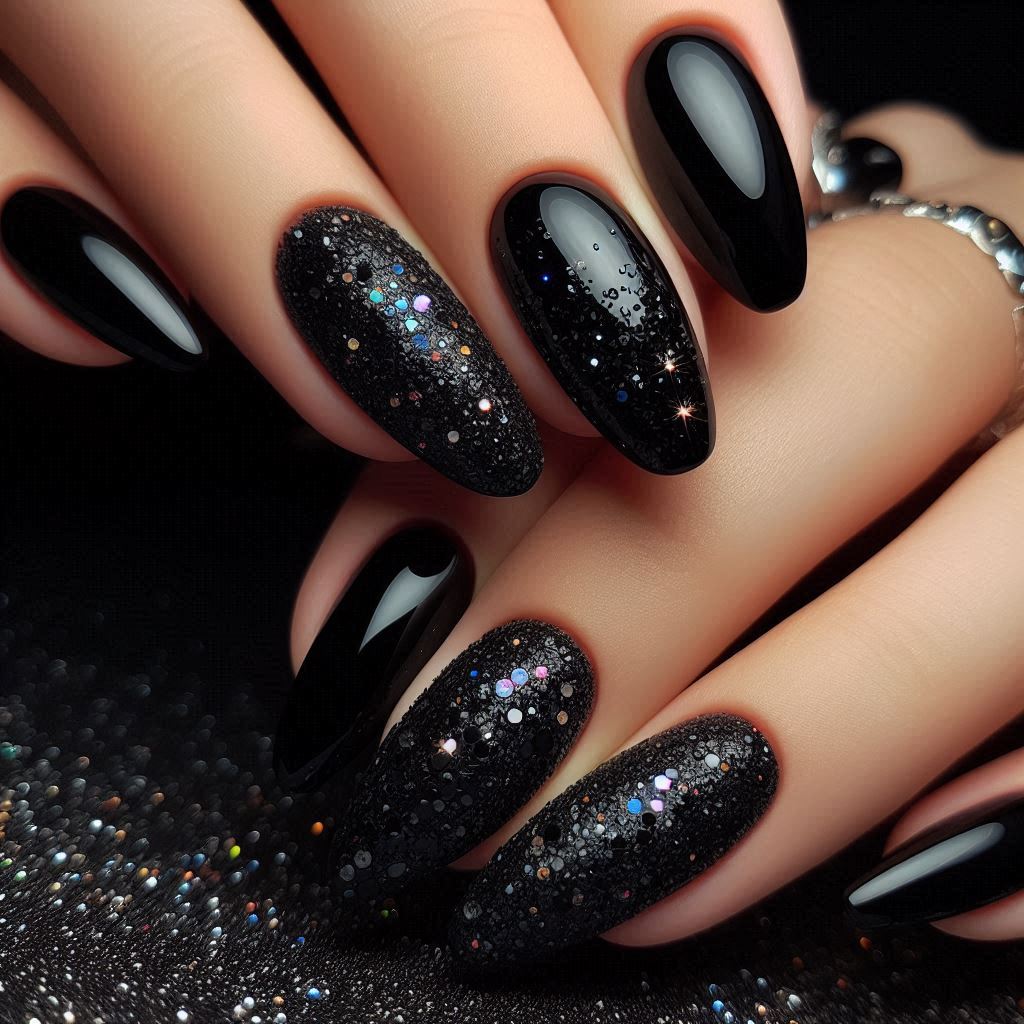 All-Black Glitter Nails