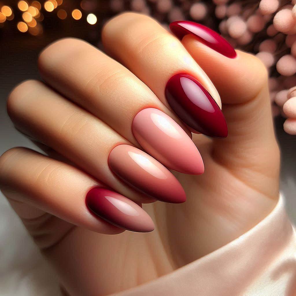 Almond Nails Red Ombre for a Soft Gradient Effect