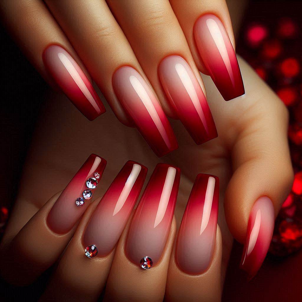 Red and Pink Ombre Nails