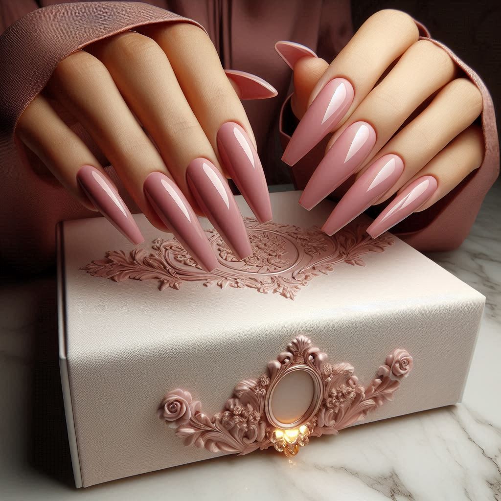 Long, Luxurious Pink Acrylic Nails with a Soft, Solid Cover