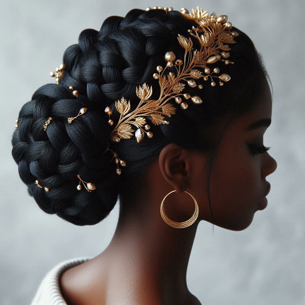 Braided Crown Updo with Gold Accessories