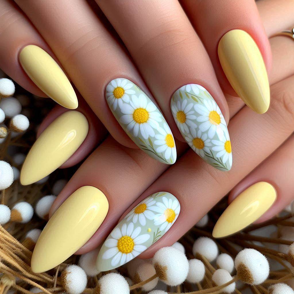 Yellow and White Daisy Nails