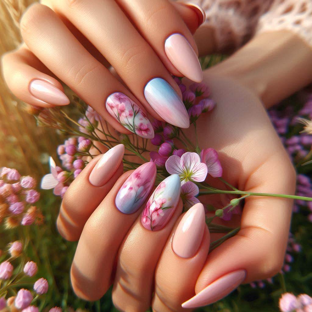 Watercolor Almond Nails for a Dreamy Summer Look