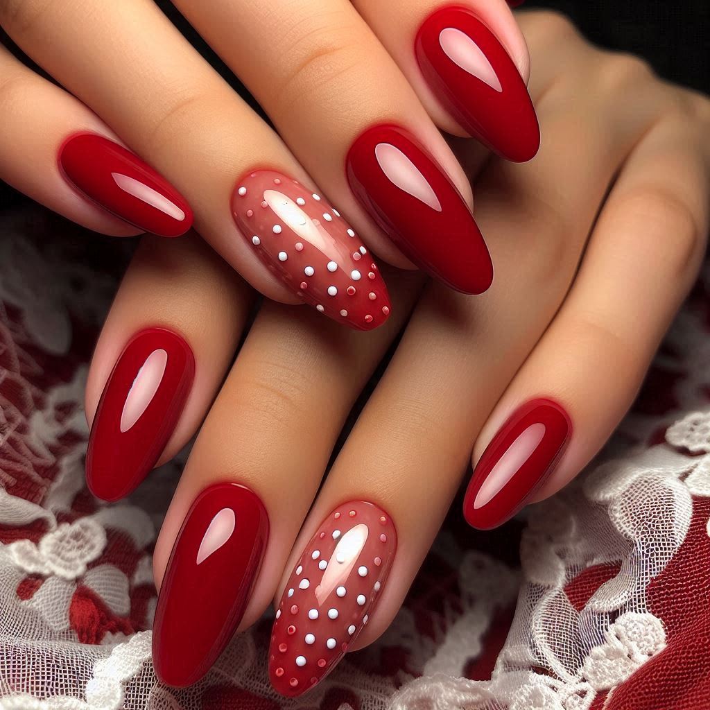 Cherry Red Polka Dot Nails