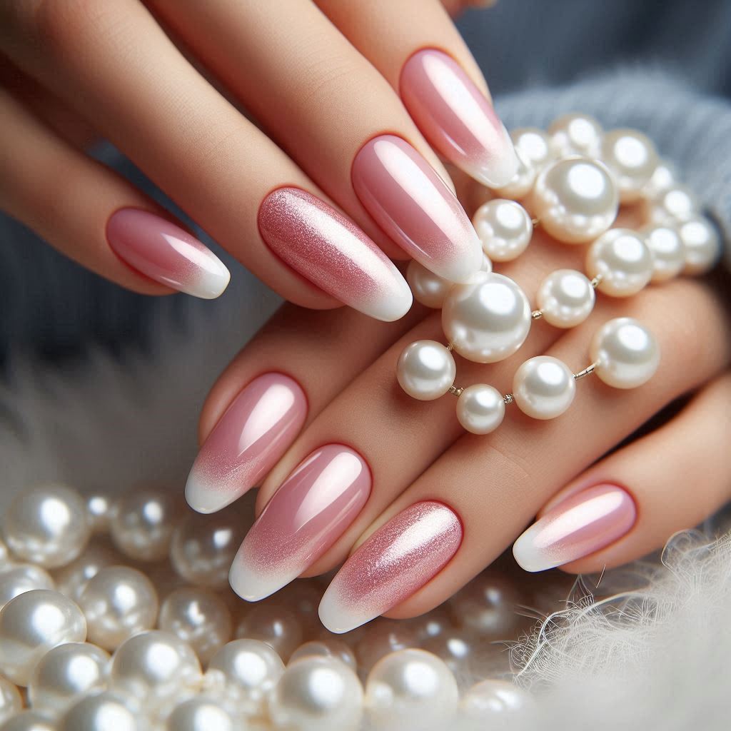 Delicate Beauty with French Tip Nails Pink Pearl