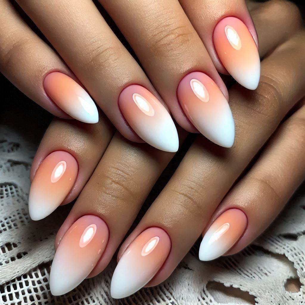 Soft Peach and White Gradient Nails