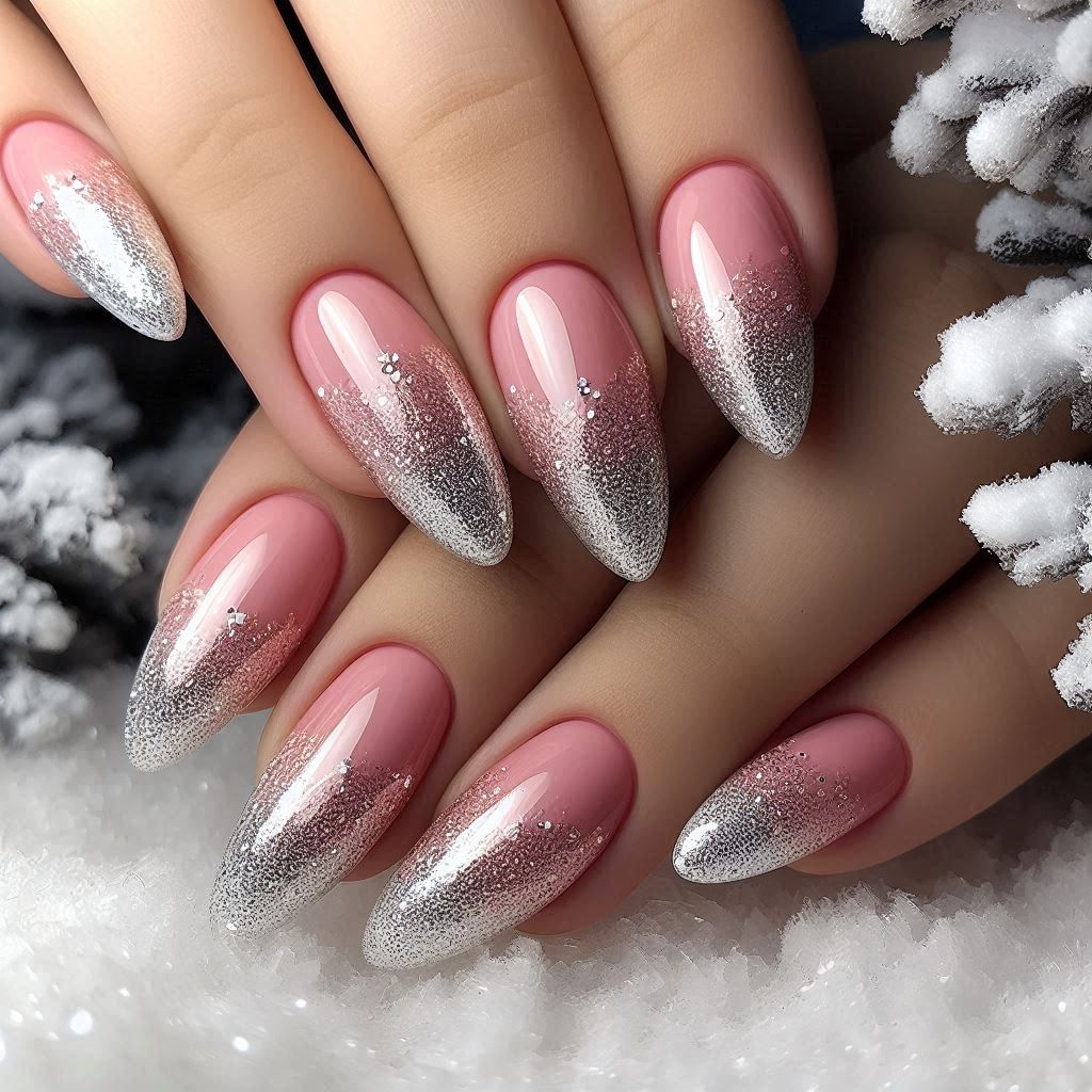 Subtle Spark with French Tip Nails Pink Silver