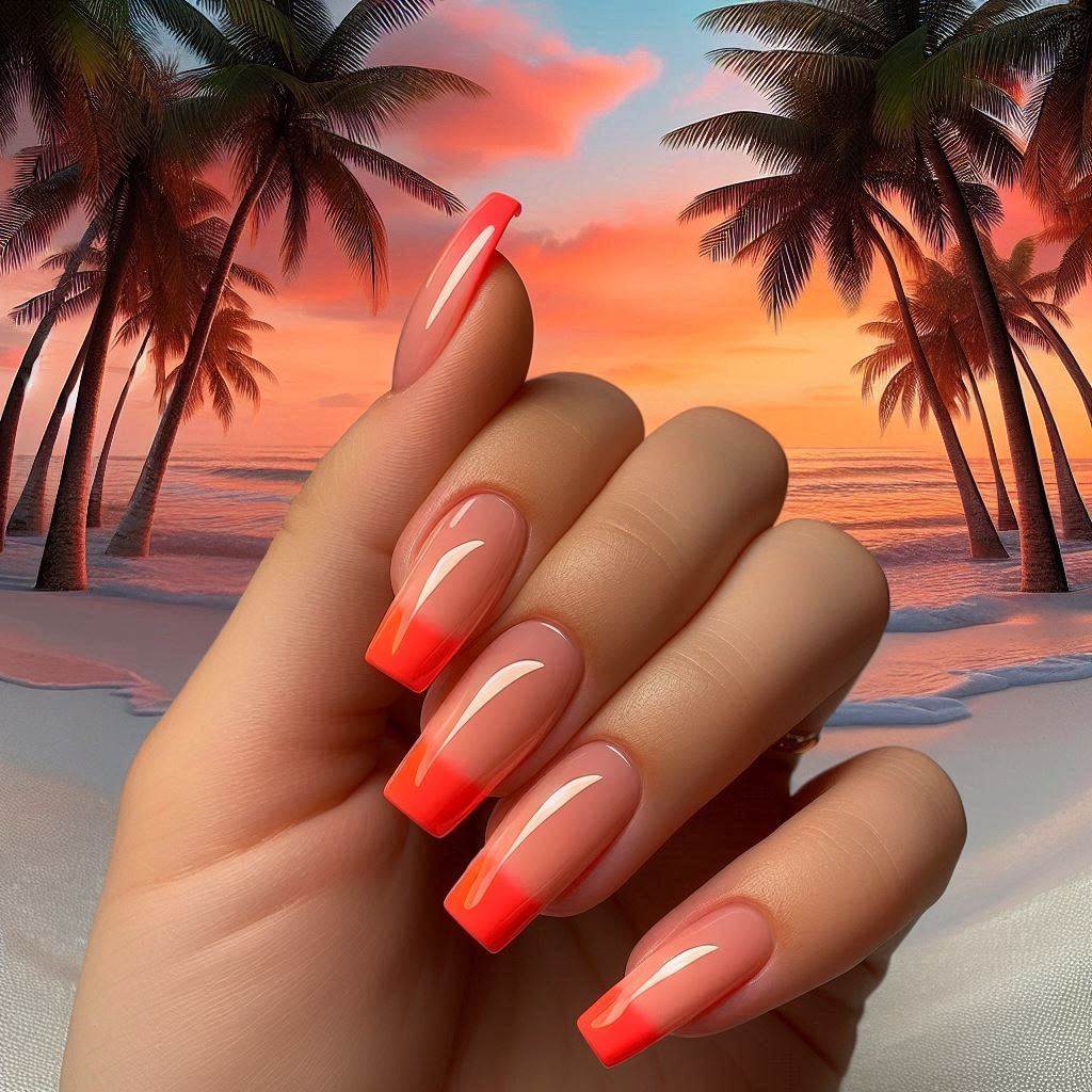 Bold Coral Orange French Tips for a Tropical Punch