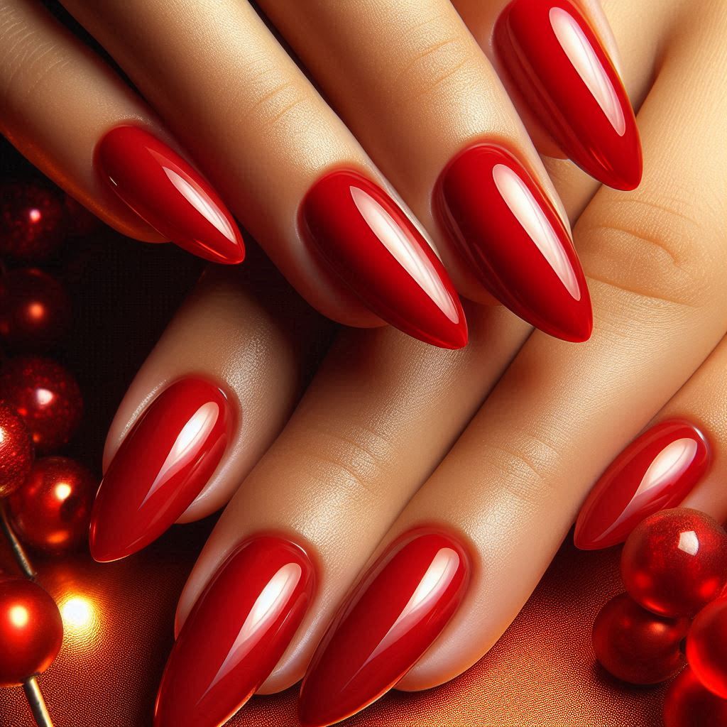 Candy Apple Red Almond Nails