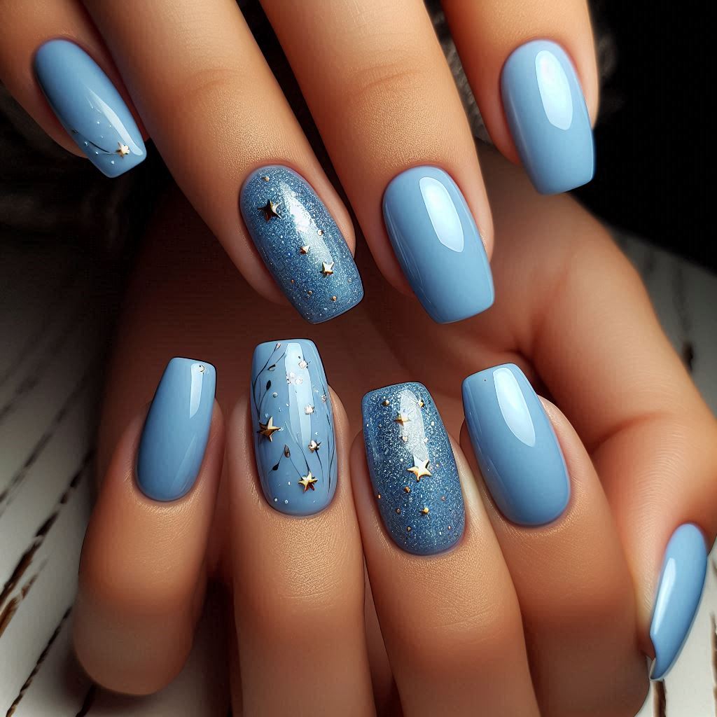 Baby Blue & Starry Sky Nails