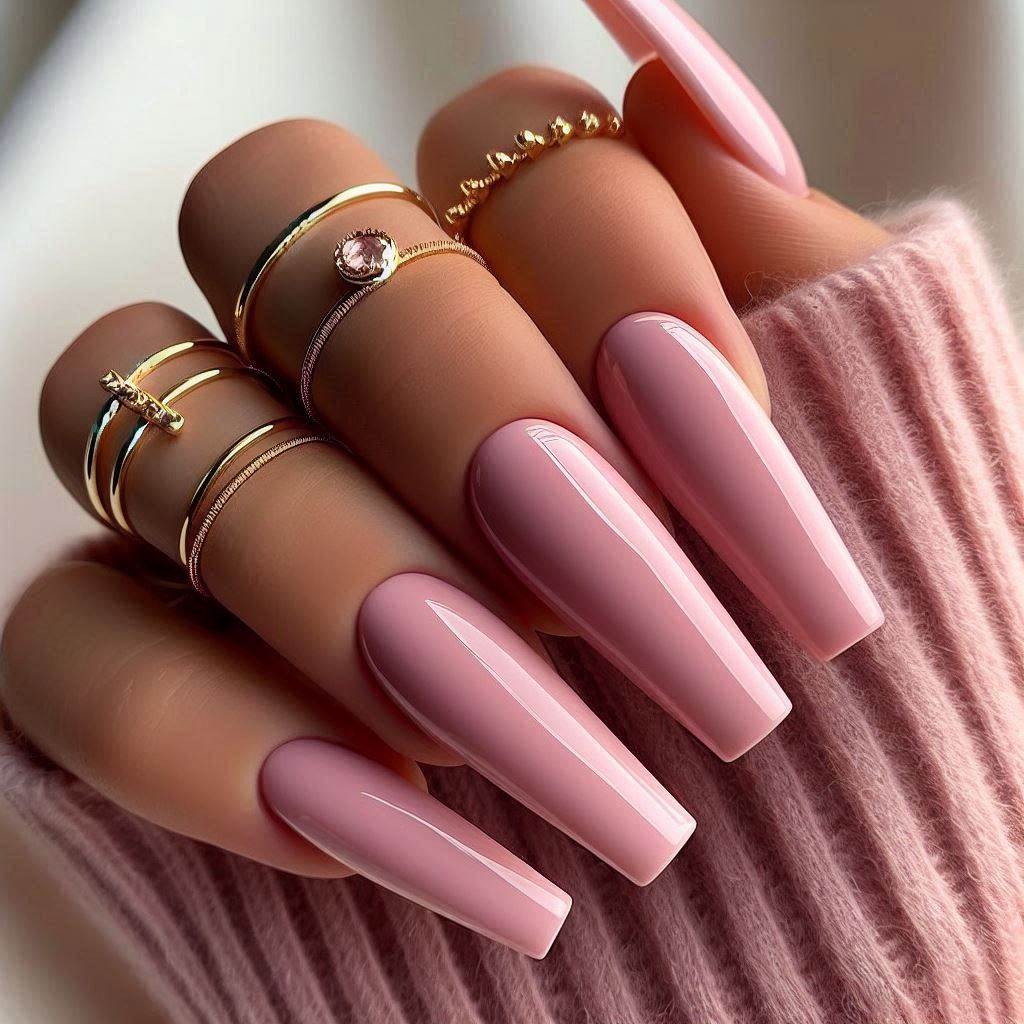 Soft Pastel Pink Coffin Nails