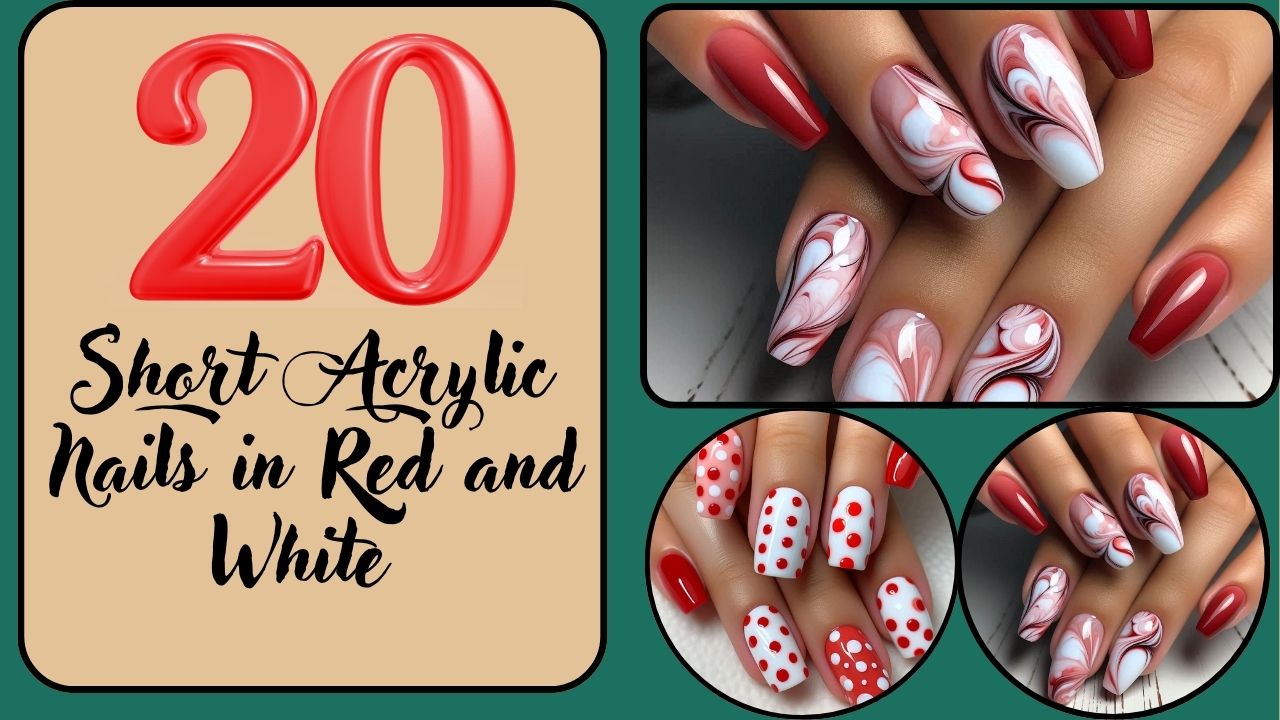 Short Acrylic Nails in Red and White