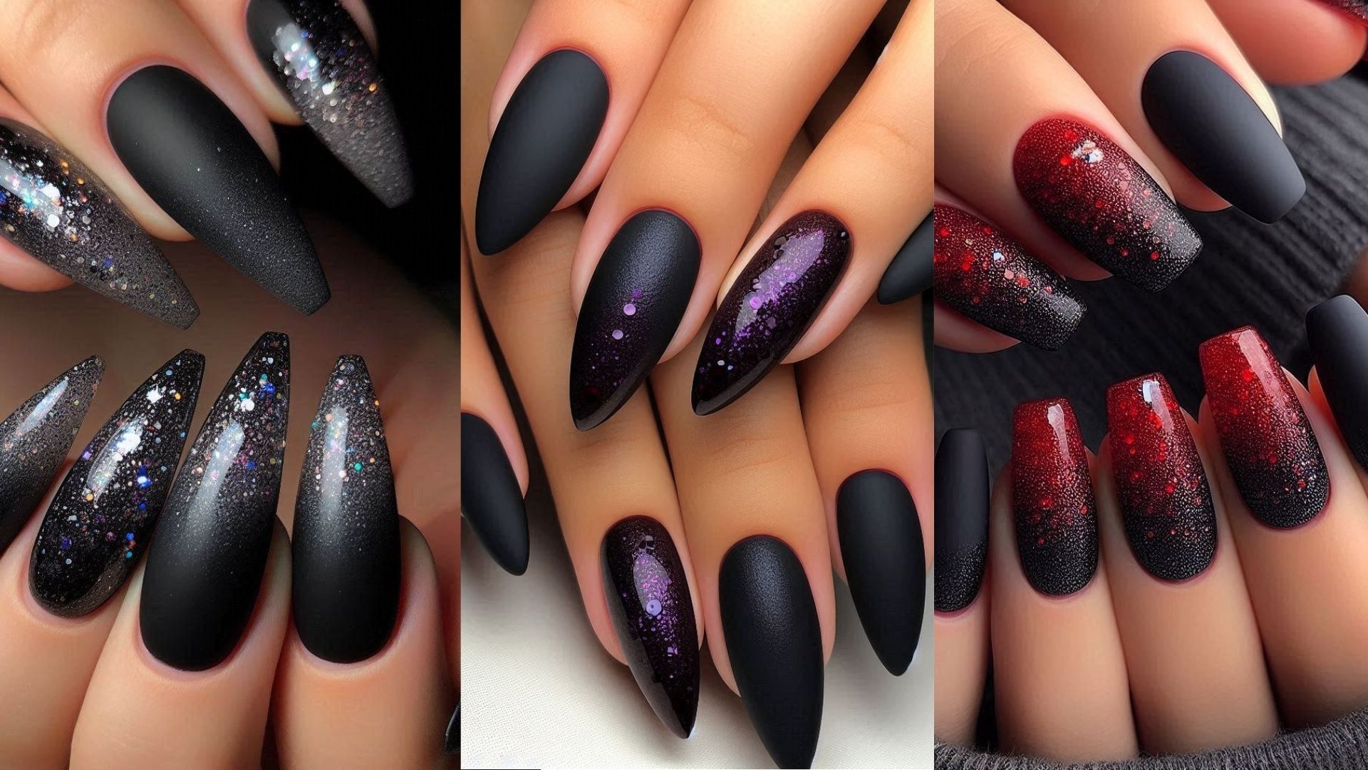 15 Stunning Matte Black Nails with Glitter