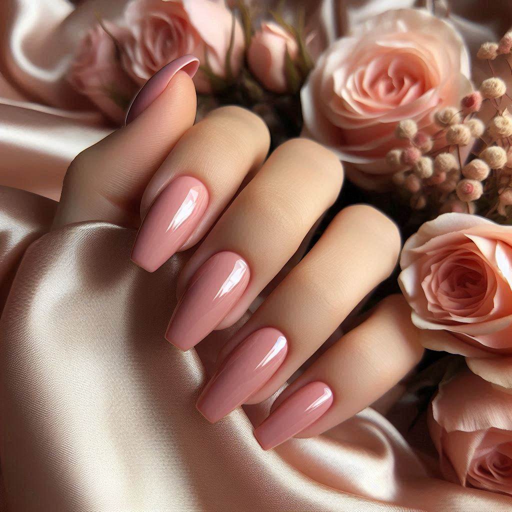 Blush Pink Short Coffin Acrylic Nails