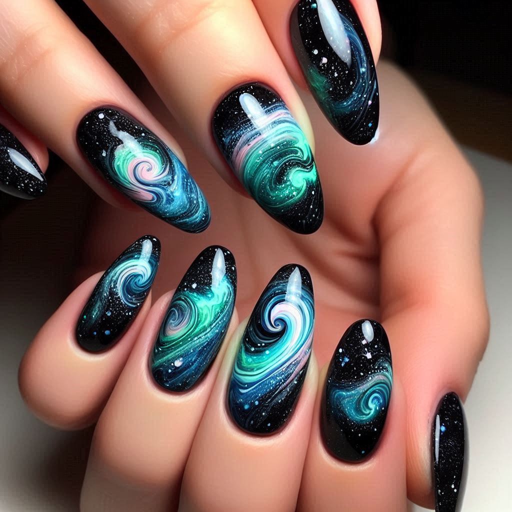 Galaxy Swirl Aurora Nails