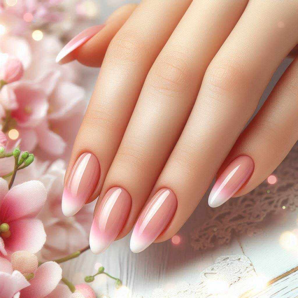 Pink Short Almond Nails French Tip