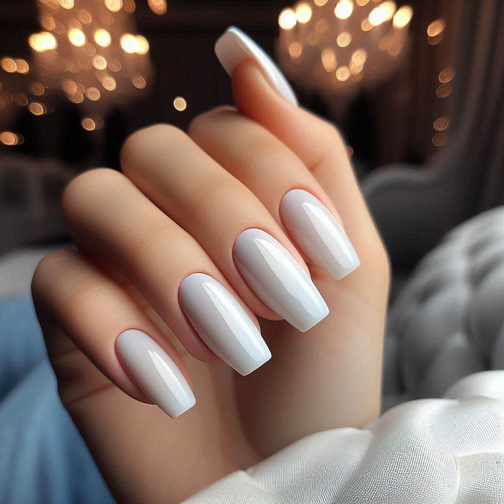 Milky White Short Coffin Acrylic Nails