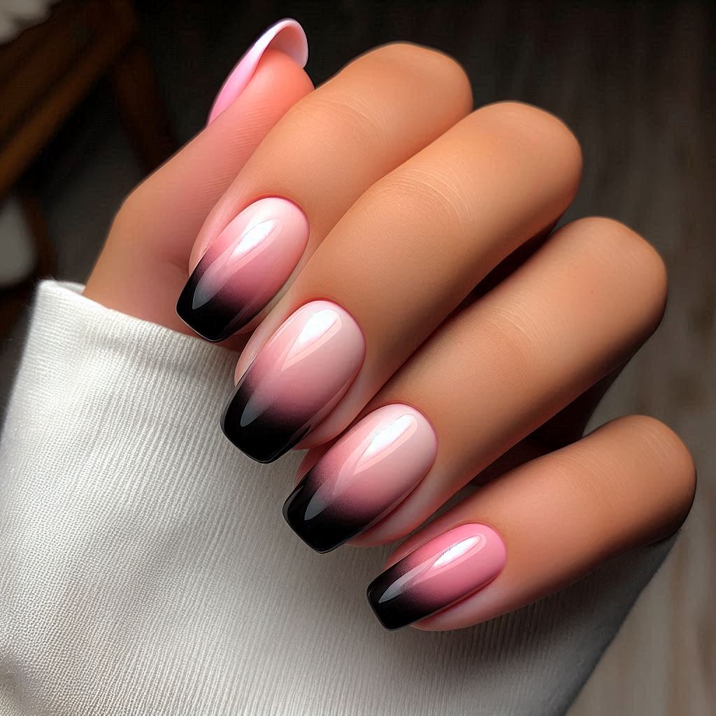 Ombré Pink and Black Acrylic Nails