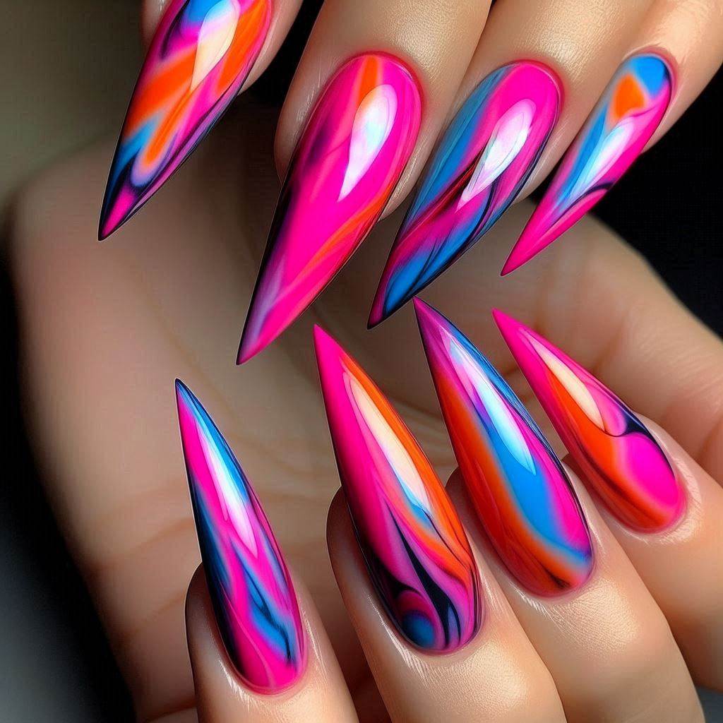 Bold Tie-Dye Nails