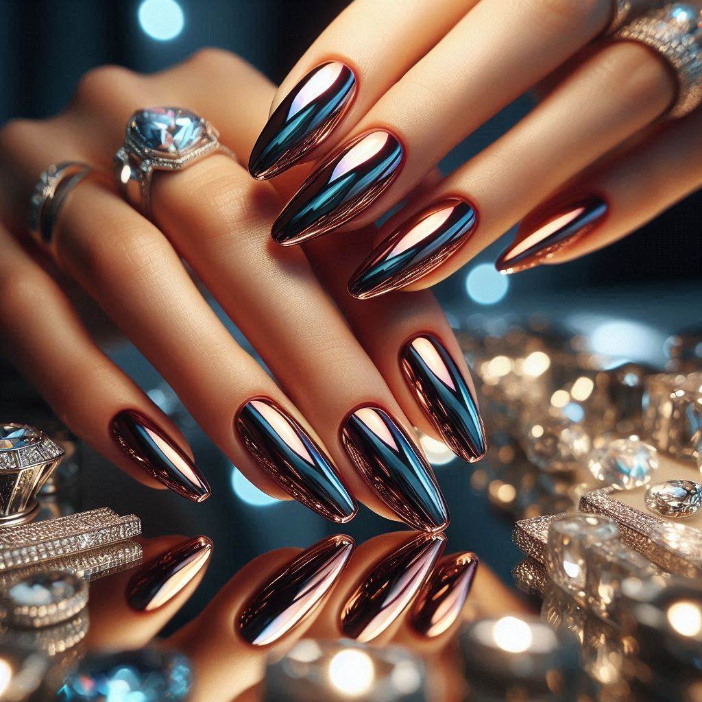 Burgundy Chrome Nails