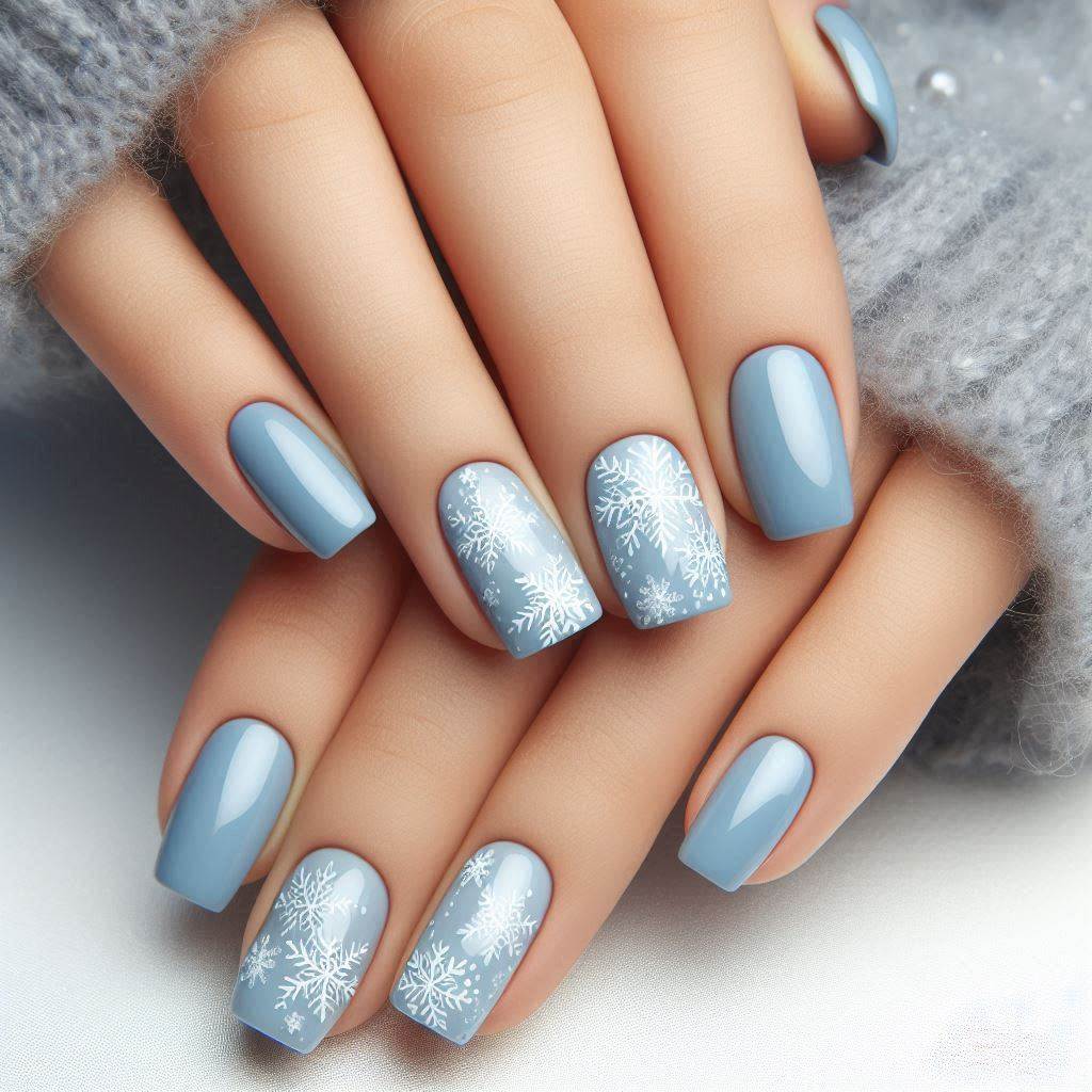 Winter Wonderland Gel Nails Short Square