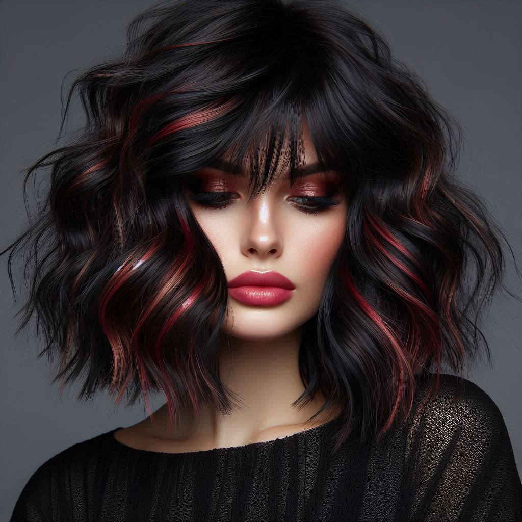 Textured Medium Waves with Curtain Bangs