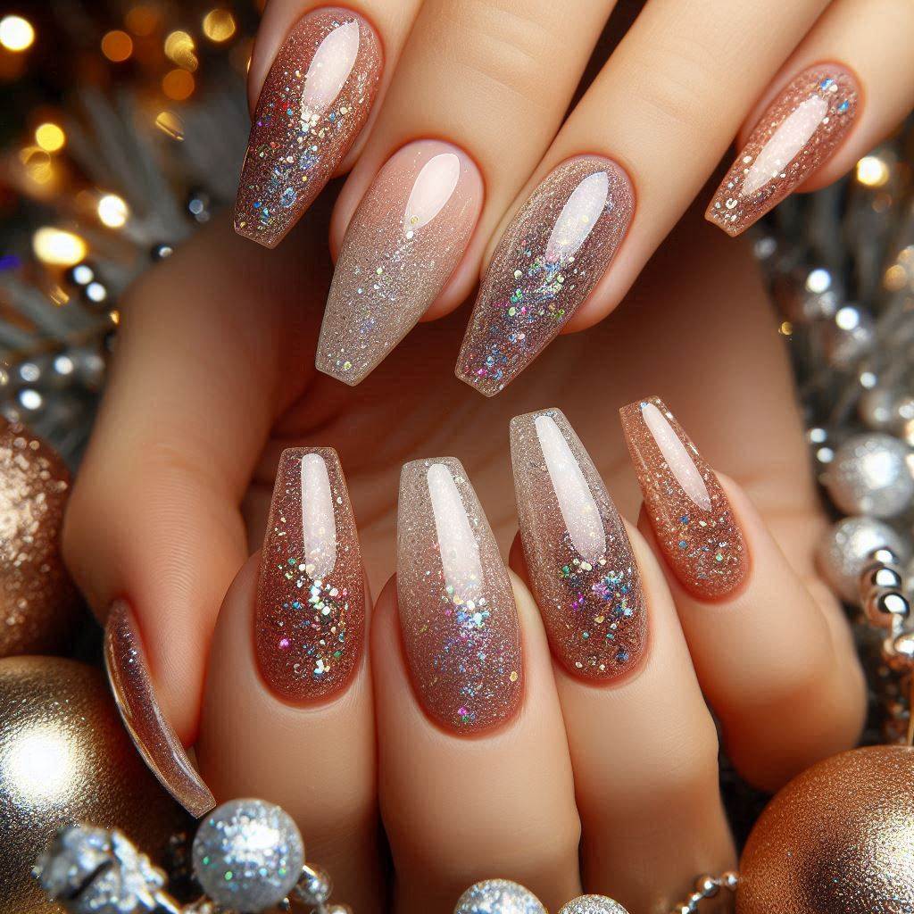 Birthday Nails Coffin Sparkle with Glitter Ombre