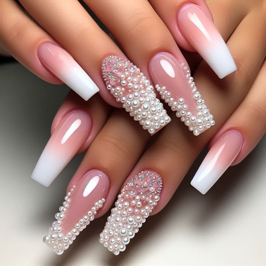 Pearl-Embellished French Tips